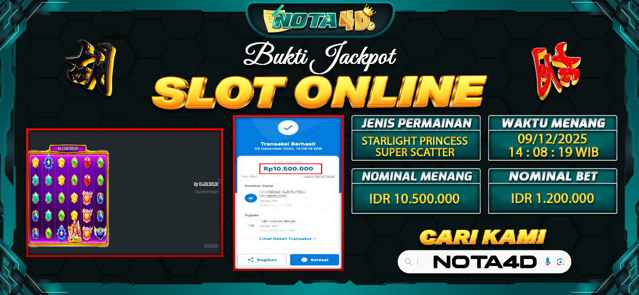 Bukti Kemenangan Besar Dibayar lunas Member NOTA4D RP 10.500.000, 10 Desember 2025