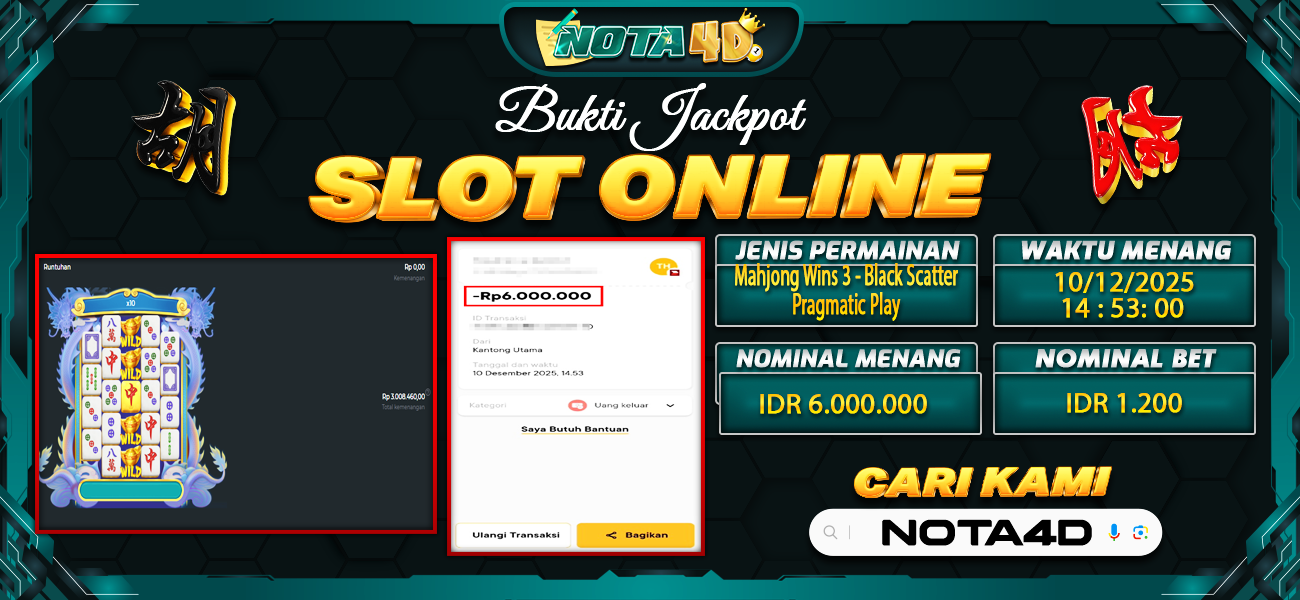 Bukti Kemenangan Besar Dibayar lunas Member NOTA4D RP 5.000.000, 11 Desember 2025